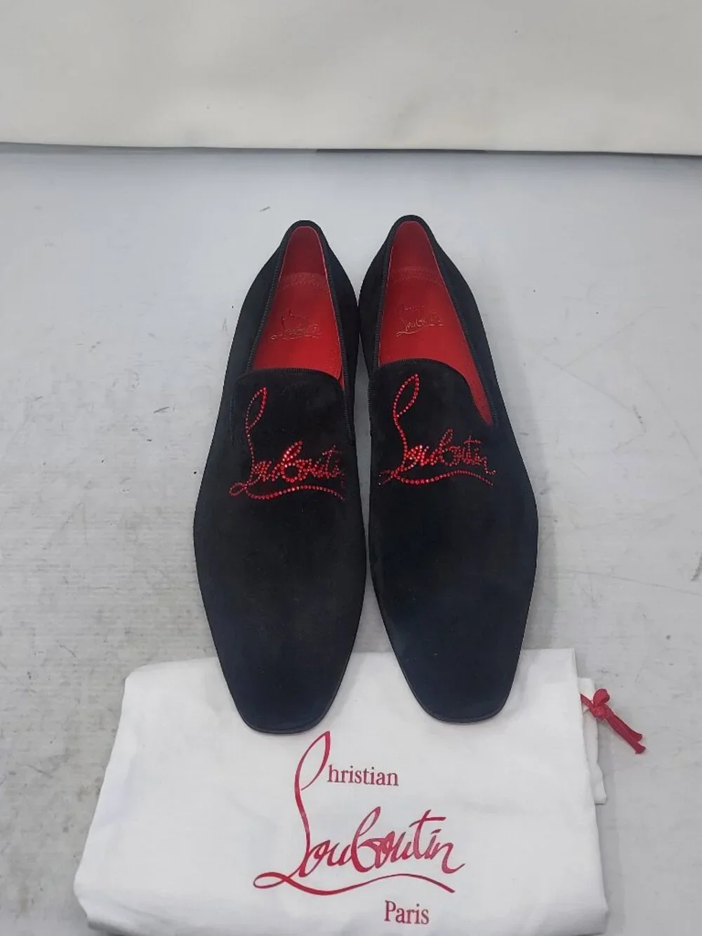 CHRISTIAN LOUBOUTIN Black Dandelion Strass Suede Logo Loafer